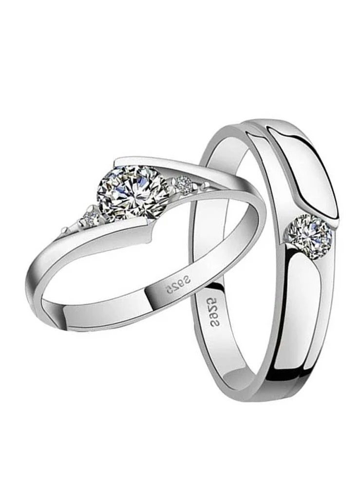 Furtey - 2Pcs Silver Plated Couple Ring Set , Elegant Style Ring Set, Fashion Ring Pack Jewelry Gifts - Image 1