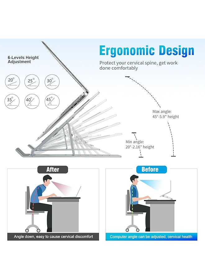 erorex Laptop Stand For Desk Adjustable Laptop Riser Abs+Silicone Foldable Portable Laptop Holder Ventilated Cooling Notebook Stand For Macbook Pro Air Lenovo Dell Hp Laptops Tablet  - Image 3