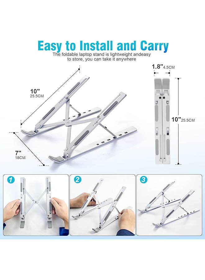 erorex Laptop Stand For Desk Adjustable Laptop Riser Abs+Silicone Foldable Portable Laptop Holder Ventilated Cooling Notebook Stand For Macbook Pro Air Lenovo Dell Hp Laptops Tablet  - Image 4