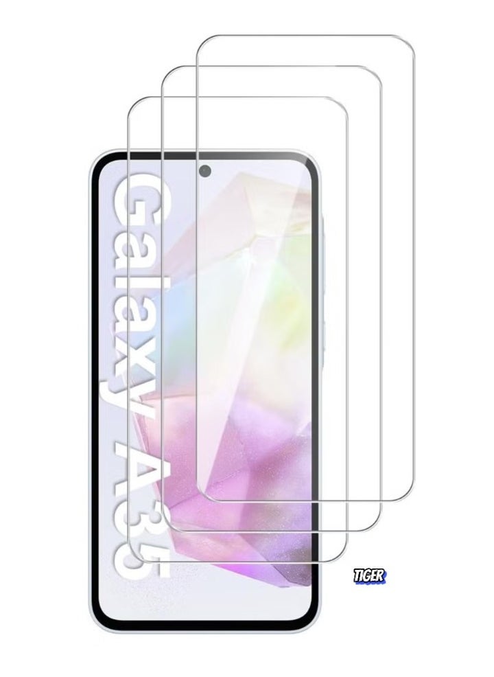 TIGER Samsung Galaxy A35 5G Screen Protector Pack of 3 – Ultra-Clear, Shatterproof, Anti-Scratch Film – Bubble-Free Full Coverage Tempered Glass for Samsung Galaxy A35 5G, Perfect Fit and Maximum Protection - Image 1