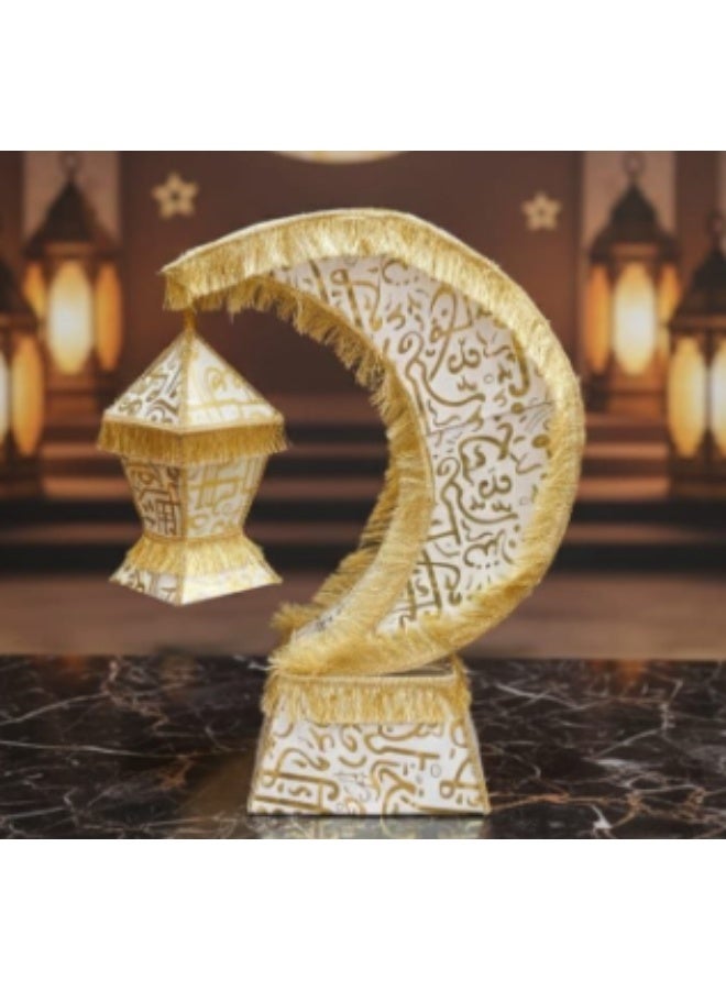 Crescent moon, Arabic calligraphy base, and lantern. Crescent moon length 110cm