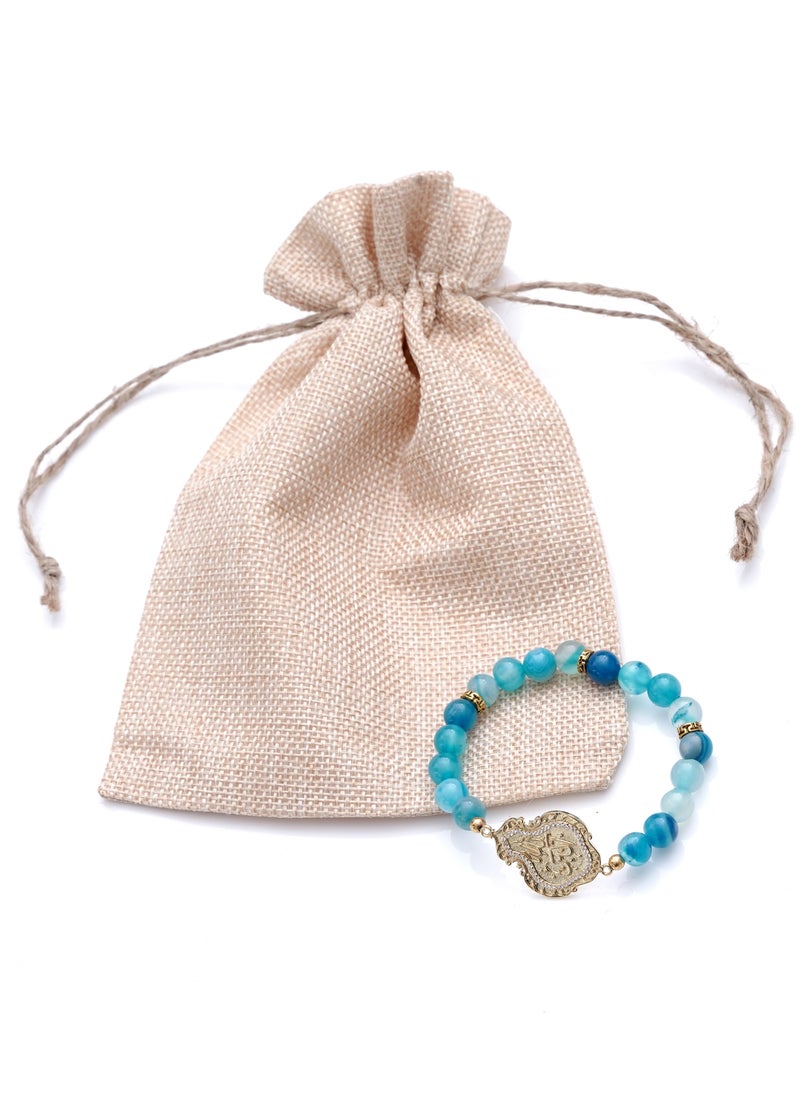 Subhati Bracelet with metal Parts and Agate Stone | 8 MM Beads - 18  - Image 2
