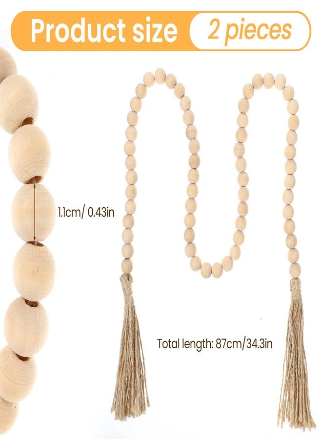 Azefnuhk 2Pcs 34in Wood Bead Garland with Tassels, Natural Wooden Beads Garland, Boho Decorative Beads Home Decor for Coffee Table, Wall, Shelf, Tray, Vase, Living Room, Bedroom - Image 2