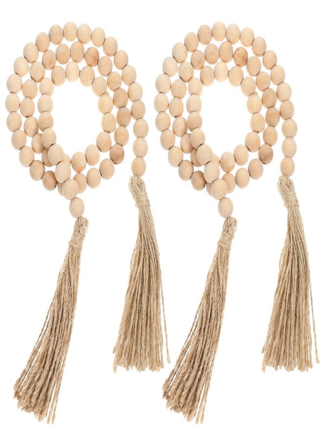 Azefnuhk 2Pcs 34in Wood Bead Garland with Tassels, Natural Wooden Beads Garland, Boho Decorative Beads Home Decor for Coffee Table, Wall, Shelf, Tray, Vase, Living Room, Bedroom - Image 1