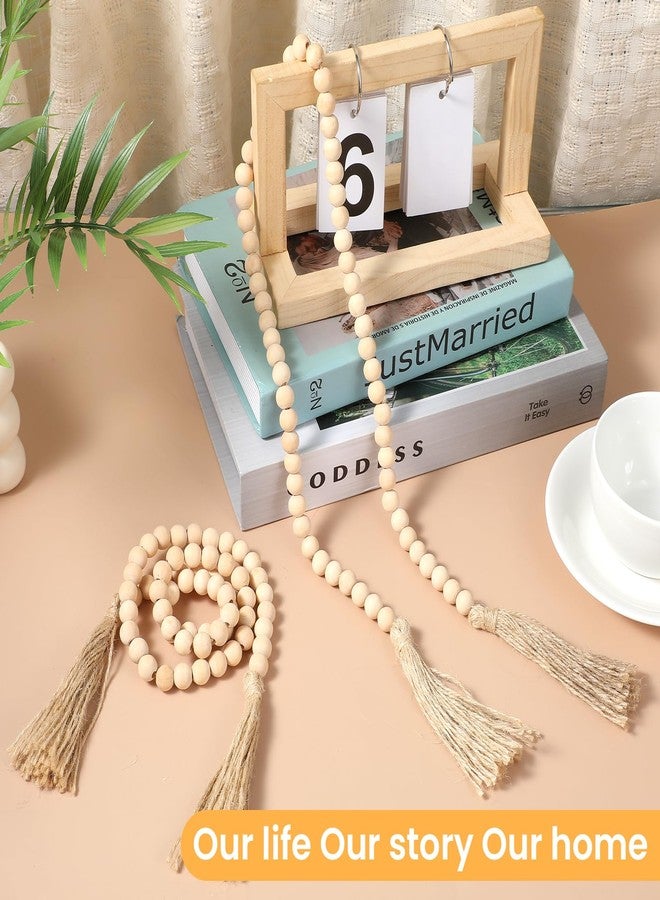 Azefnuhk 2Pcs 34in Wood Bead Garland with Tassels, Natural Wooden Beads Garland, Boho Decorative Beads Home Decor for Coffee Table, Wall, Shelf, Tray, Vase, Living Room, Bedroom - Image 5