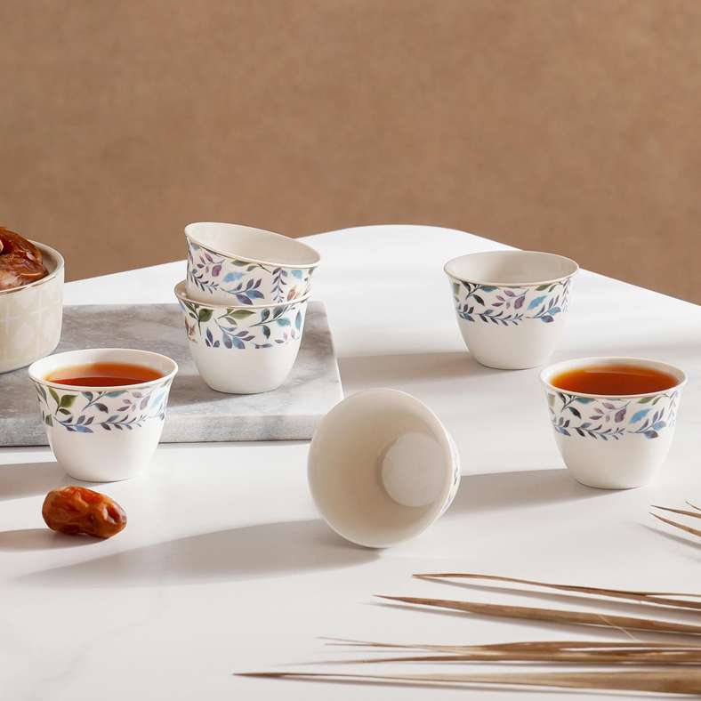 كوب قهوة فلورينيو 6 قطع 80 مل - أبيض أزرق