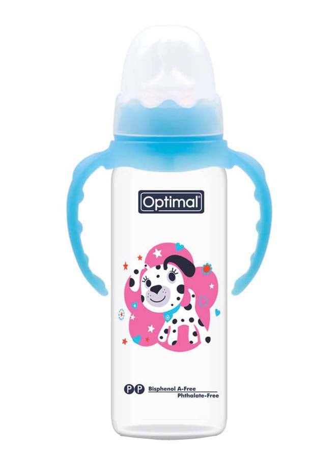 Optimal Narrow Neck Orthodontic Feeding Bottle With Handle 240 ML, Blue