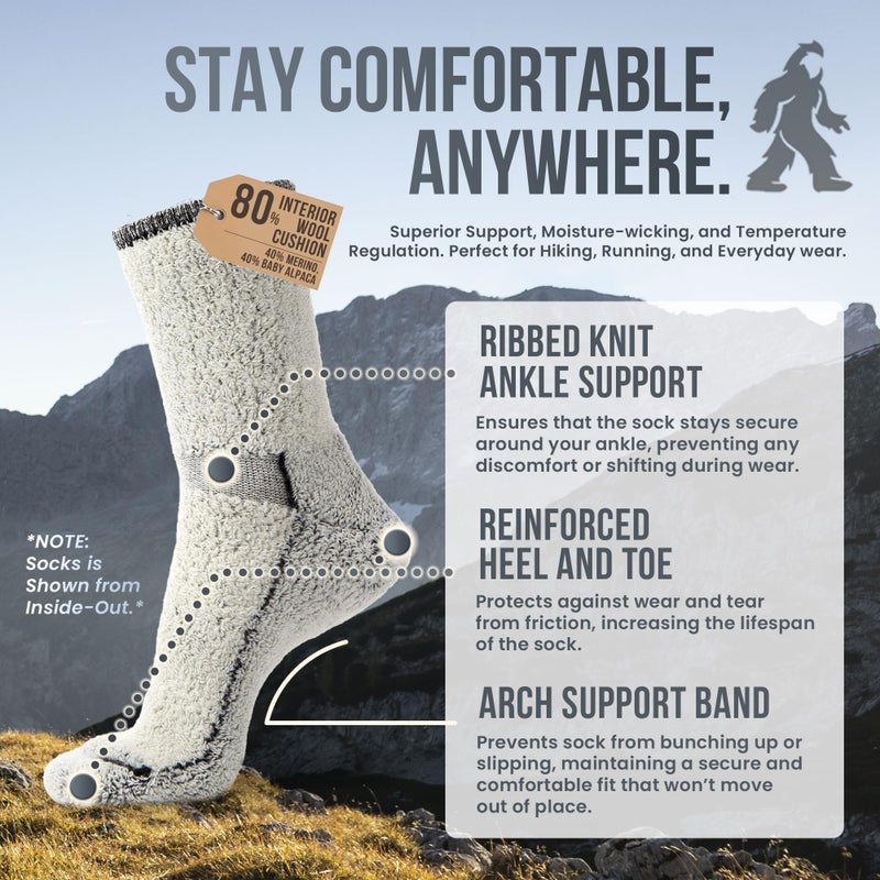 Desert Breeze Distributing Alpaca Merino Wool Crew Socks â€“ Alpaca Wool Socks for Men & Women, Moisture Wicking, Cushioned Socks, Thick, Breathable Merino Wool, Made in USA, Anti-Blister, Cold Weather Use, Timberline LRG - Image 4