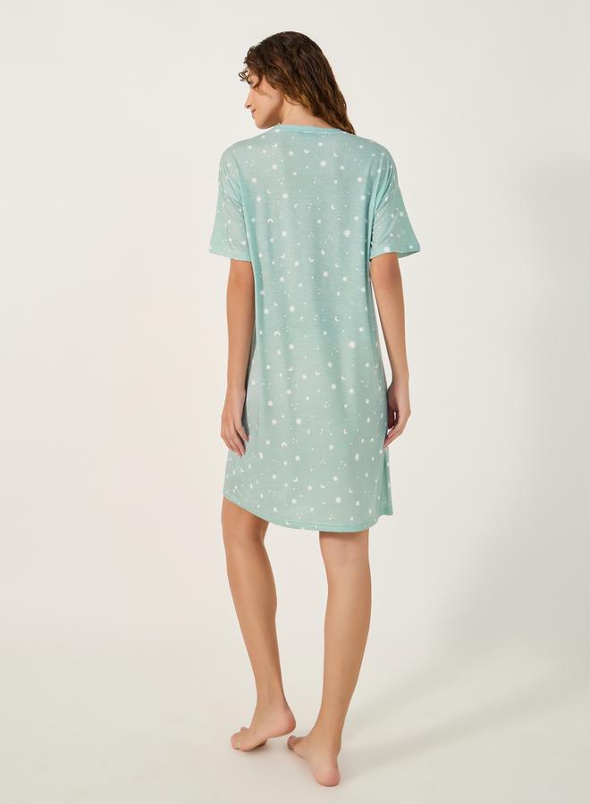 Styli 2PK SLOGAN and AOP STAR PRINT DROP SHOUDER  SLEEP TEES - KNEE  - Image 5