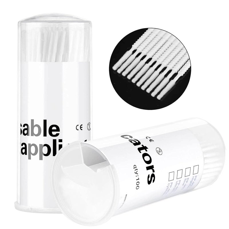Dming 200 Pieces Disposable Micro Brush Applicator Microswabs for Eyelash Extension Removing Tools, Mini Cotton Swab Brushes for Makeup and Personal Care (White) - Image 1