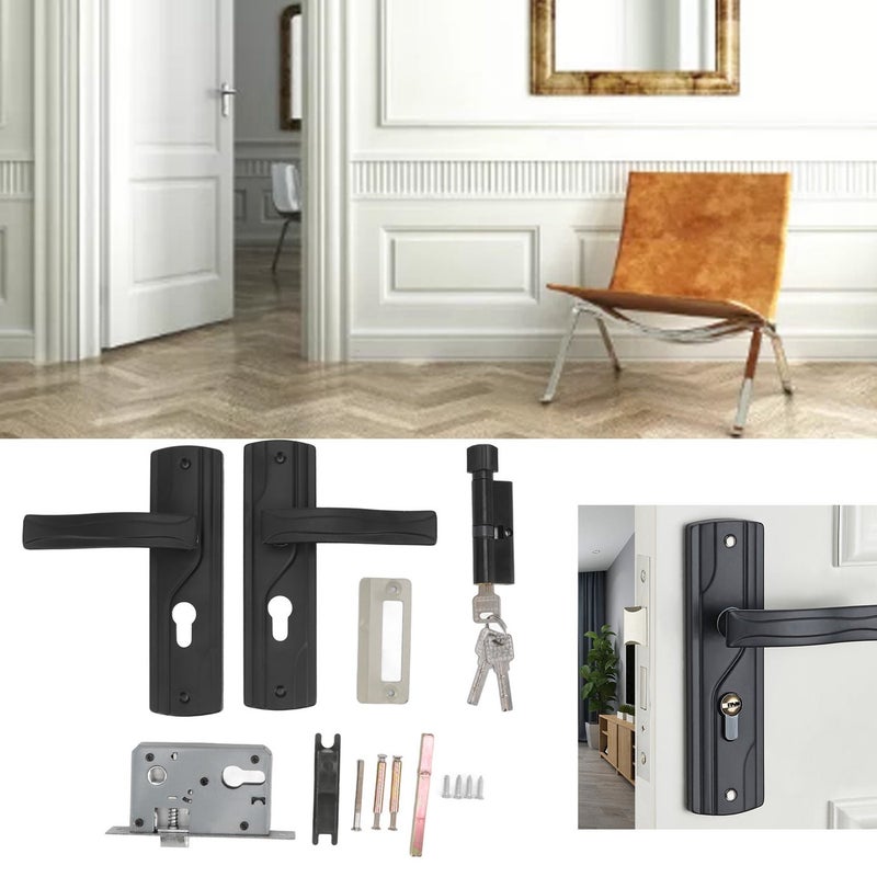 Door Handle Lock Manganese Steel Silent Bearing Universal Door Lever Lock Set with Keys for Home Bedroom Black - Image 1