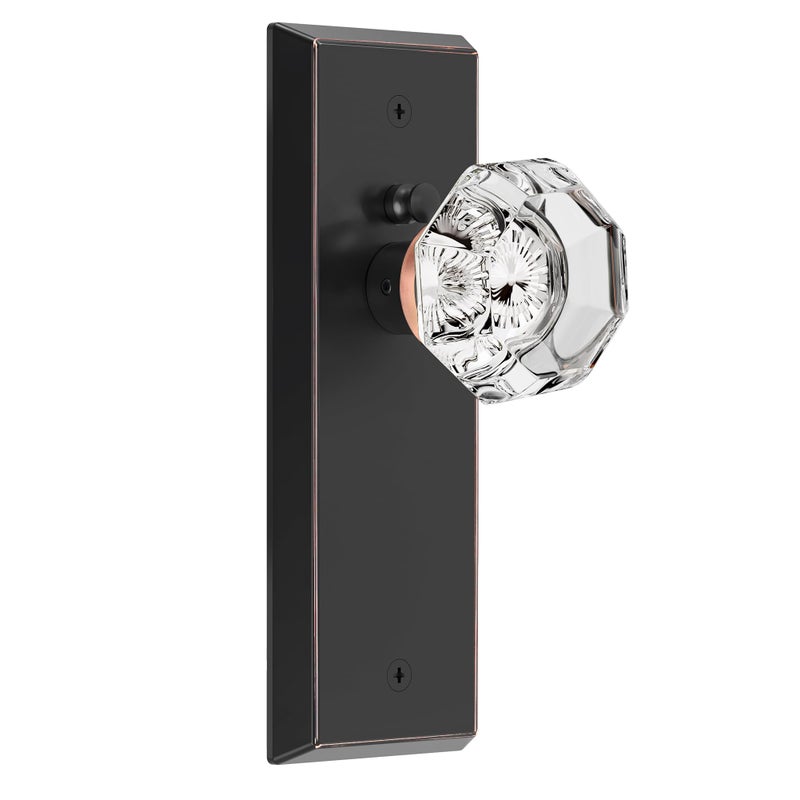 CEYMIO Glass Door Knobs for Interior Doors Vintage Crystal Privacy Bedroom Bathroom Door Knob with Lock Diamond Cut Door Handle Oil Rubbed Bronze Finish 1 Pack - Image 2