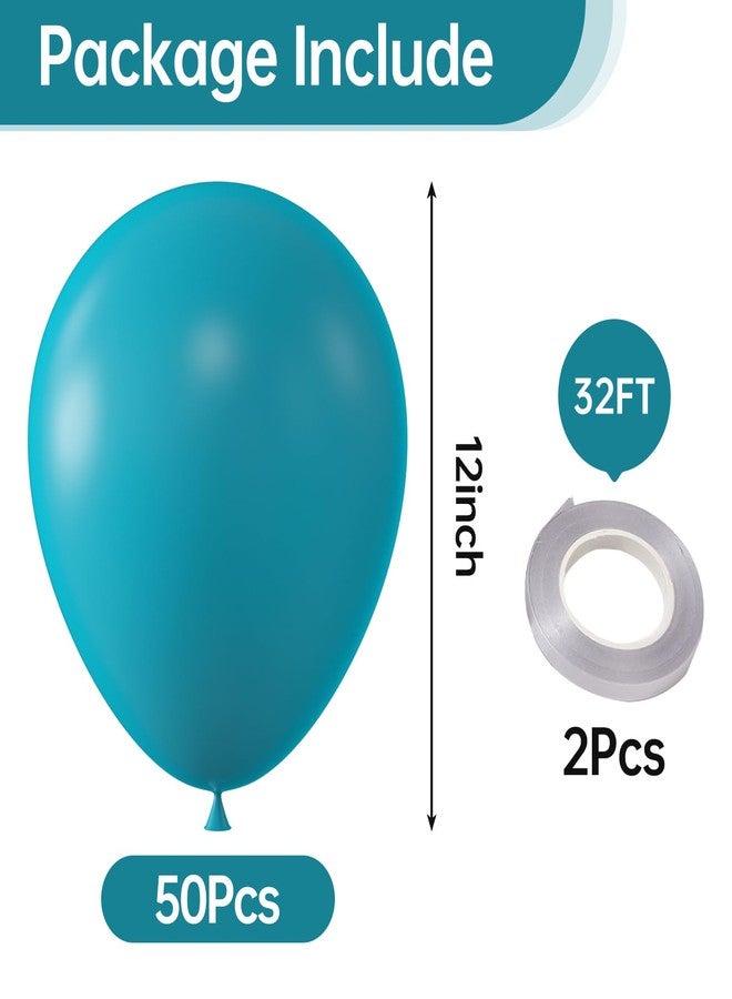 KALOR 12 Inch Retro Peacock Blue Balloons, 50 Pcs Latex Helium Balloons for Kid's Birthday Party, Baby Shower, Wedding, Graduate Party Decorations - Image 2