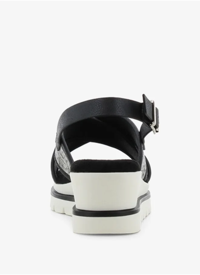 SJ Women's Cross Strap Sandals with Buckle Closure and Platform Heels