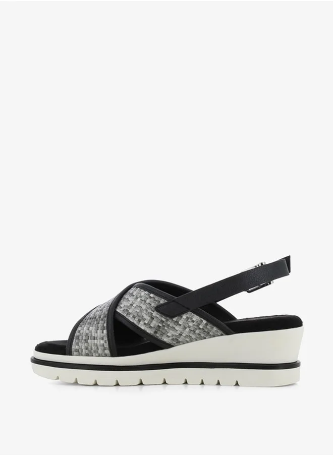 SJ Women's Cross Strap Sandals with Buckle Closure and Platform Heels