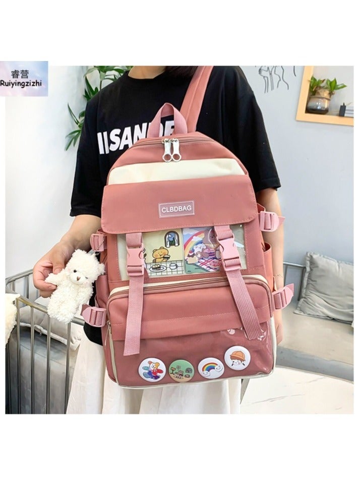 4pcs Backpack School Book Bag Set Kawaii Teddy Bear Pendant Canvas Combo Girl Student Tote - Image 2