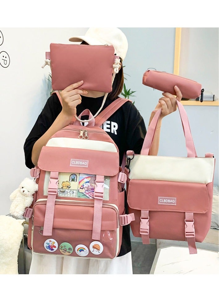 4pcs Backpack School Book Bag Set Kawaii Teddy Bear Pendant Canvas Combo Girl Student Tote - Image 4