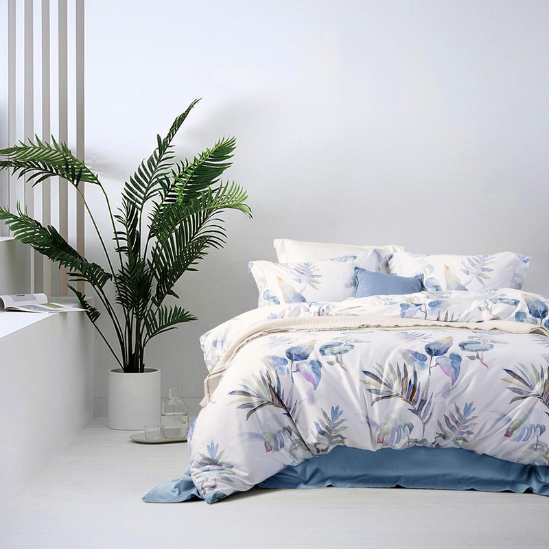 MILDLY 100% Long-Staple Cotton Duvet Cover Set Palm Leaf Pattern Printed Comforter Cover 3pcs, Ultra Soft & Breathable Bedding Set - Image 1