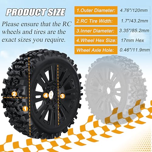 RC Station 18 Scale RC Buggy Tires 17mm Hex RC Wheels and Tires PreGlued 17mm Hex 18 RC Buggy Tires and Wheels with Foam Inserts for Arrma Typhon 6S 3S Talion 6S Team Losi 8IGHT HPI 4PCS - Image 5