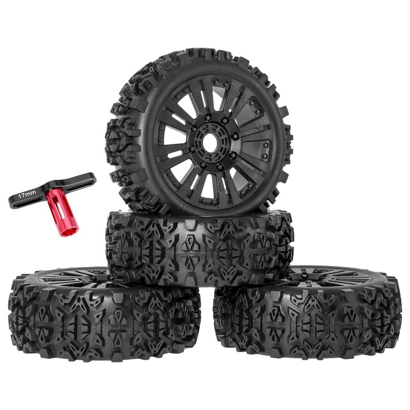 RC Station 18 Scale RC Buggy Tires 17mm Hex RC Wheels and Tires PreGlued 17mm Hex 18 RC Buggy Tires and Wheels with Foam Inserts for Arrma Typhon 6S 3S Talion 6S Team Losi 8IGHT HPI 4PCS - Image 3