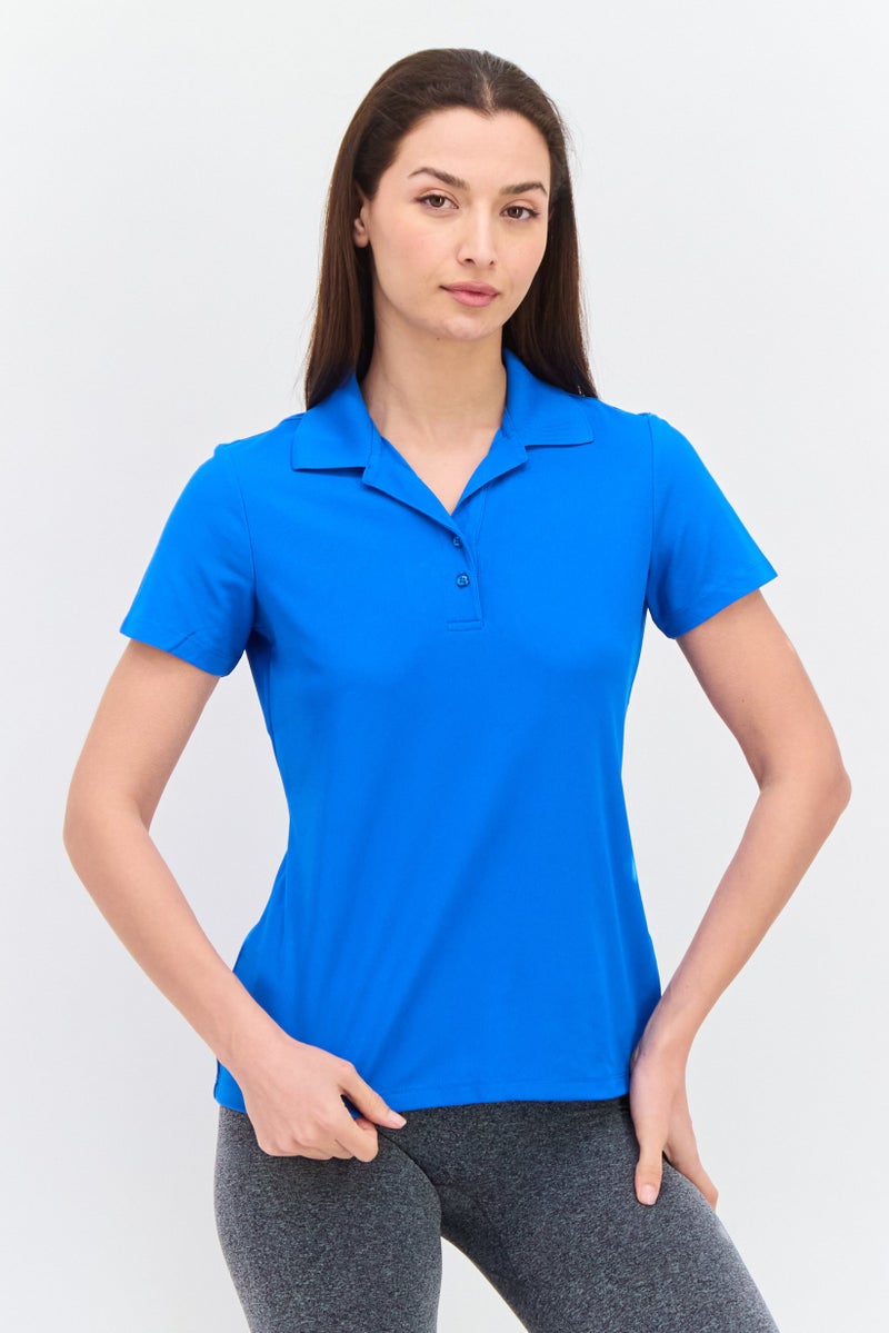 Greg Norman Women Regular Fit Short Sleeve Plain Polo Shirt, Blue - Image 1