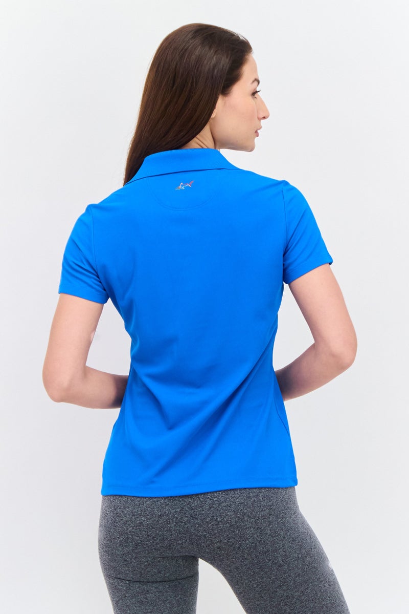 Greg Norman Women Regular Fit Short Sleeve Plain Polo Shirt, Blue - Image 3