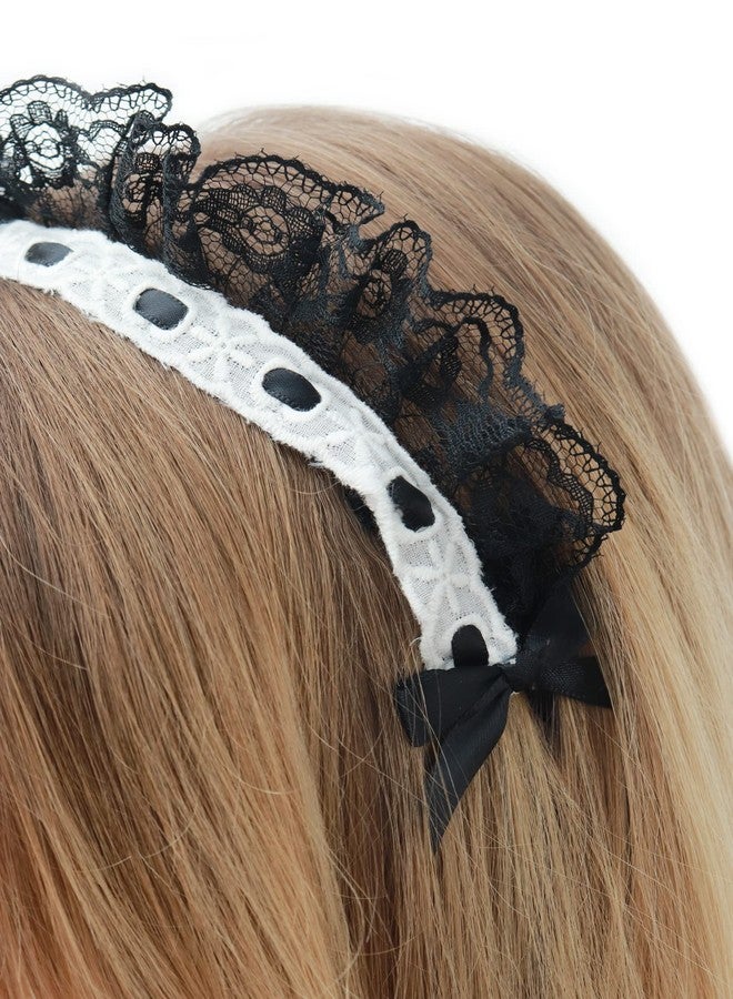 C-ZOFEK Women's French Maid Headband Ribbon Lace Kawaii Headwear Headpiece for Christmas Cosplay Costume - Image 4