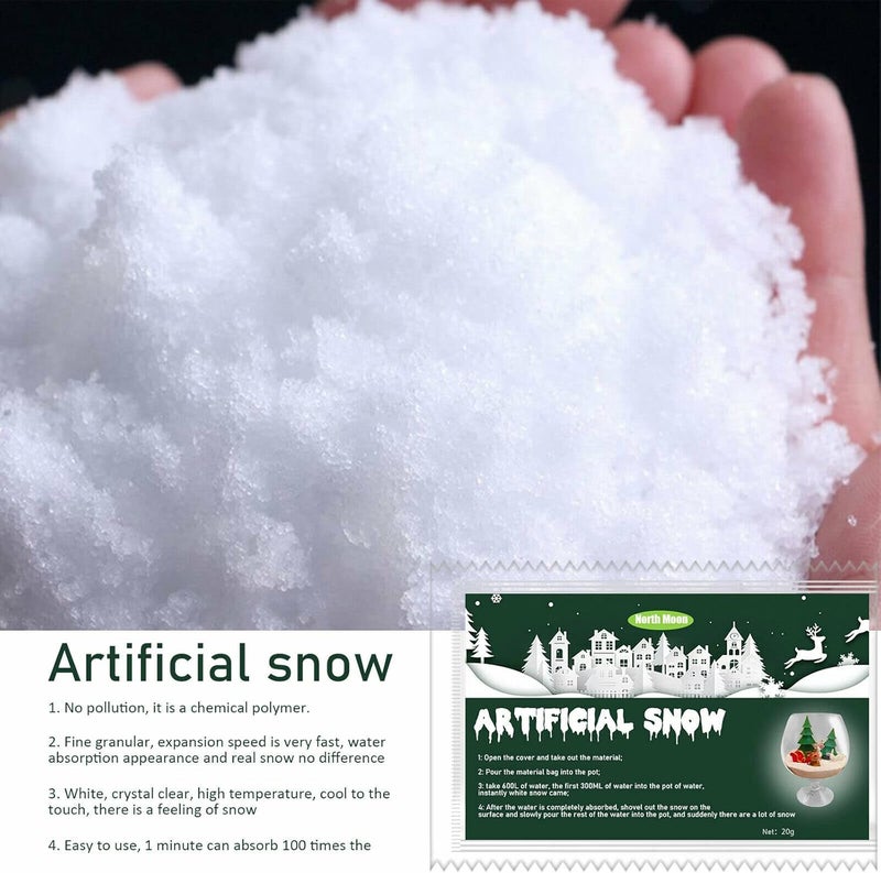 ويوبلز 20 غرام من مسحوق الثلج الصناعي البلاستيكي الجاف لتزيين شجرة عيد الميلاد، مسحوق ثلج فوري، يصنع ثلجًا صناعيًا، مثالي لتزيين شجرة عيد الميلاد، والأعمال اليدوية الشتوية، واللعب بالثلج الصناعي. (5 قطع) - Image 2