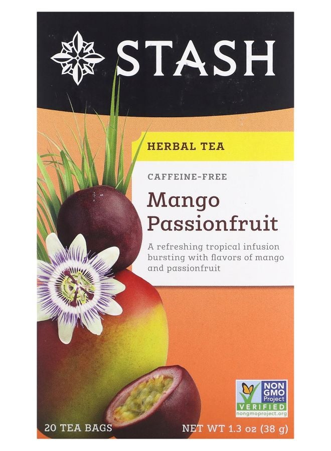 Stash Tea Herbal Tea Mango Passionfruit Caffeine Free 20 Tea Bags 1.3 oz (38 g)