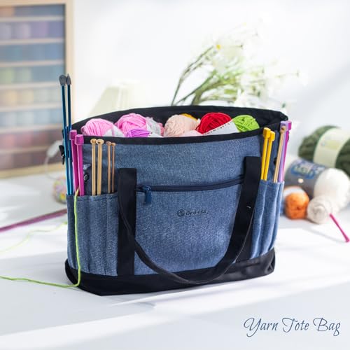MYBAGZING Canvas Yarn Storage Organizer Bag Washable Crochet Bag with Pockets for Yarn Hooks Needles Travel Knitting Tote for Crafters Gift for Crocheters Knitters MediumLarge - Image 3