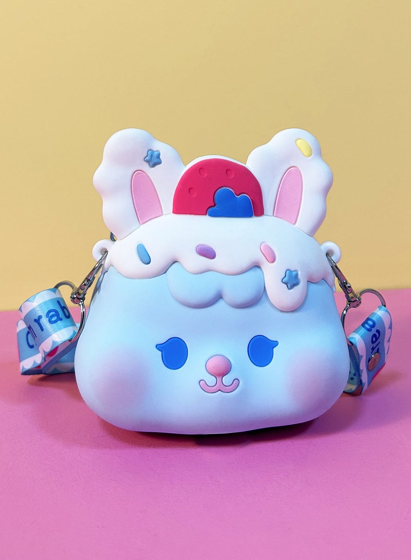 Ogi Mogi Toys Blue Bunny Colorful Shoulder Bags for Girls, Mini Silicone Fidget Bag with Adjustable Strap, Squishy Crossbody Purse for Kids, Perfect Sensory Toy Gifts for Kids Aged 3-10  - Image 1