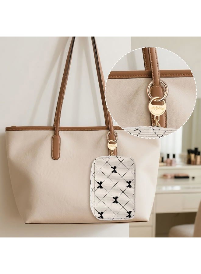 Playexen Small Makeup Bag for Purse, Corduroy Small Cosmetic Bag with Ring Buckle & Inner Pockets, Portable Bow Toiletry Makeup Pouch Purse for Travel Daily Use (Beige) - Image 4