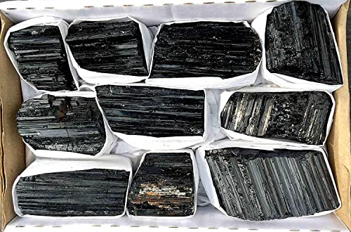 JIC Gem بلورات التورمالين الأسود الكبيرة 2 رطل من JIC، قطع كبيرة من الصخور، مجموعة من الأحجار الخام في صندوق مقاس 7x5x2، 12-18 قطعة - Image 2