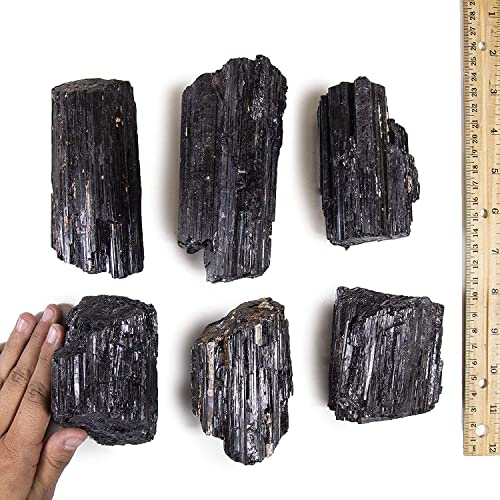 JIC Gem بلورات التورمالين الأسود الكبيرة 2 رطل من JIC، قطع كبيرة من الصخور، مجموعة من الأحجار الخام في صندوق مقاس 7x5x2، 12-18 قطعة - Image 3