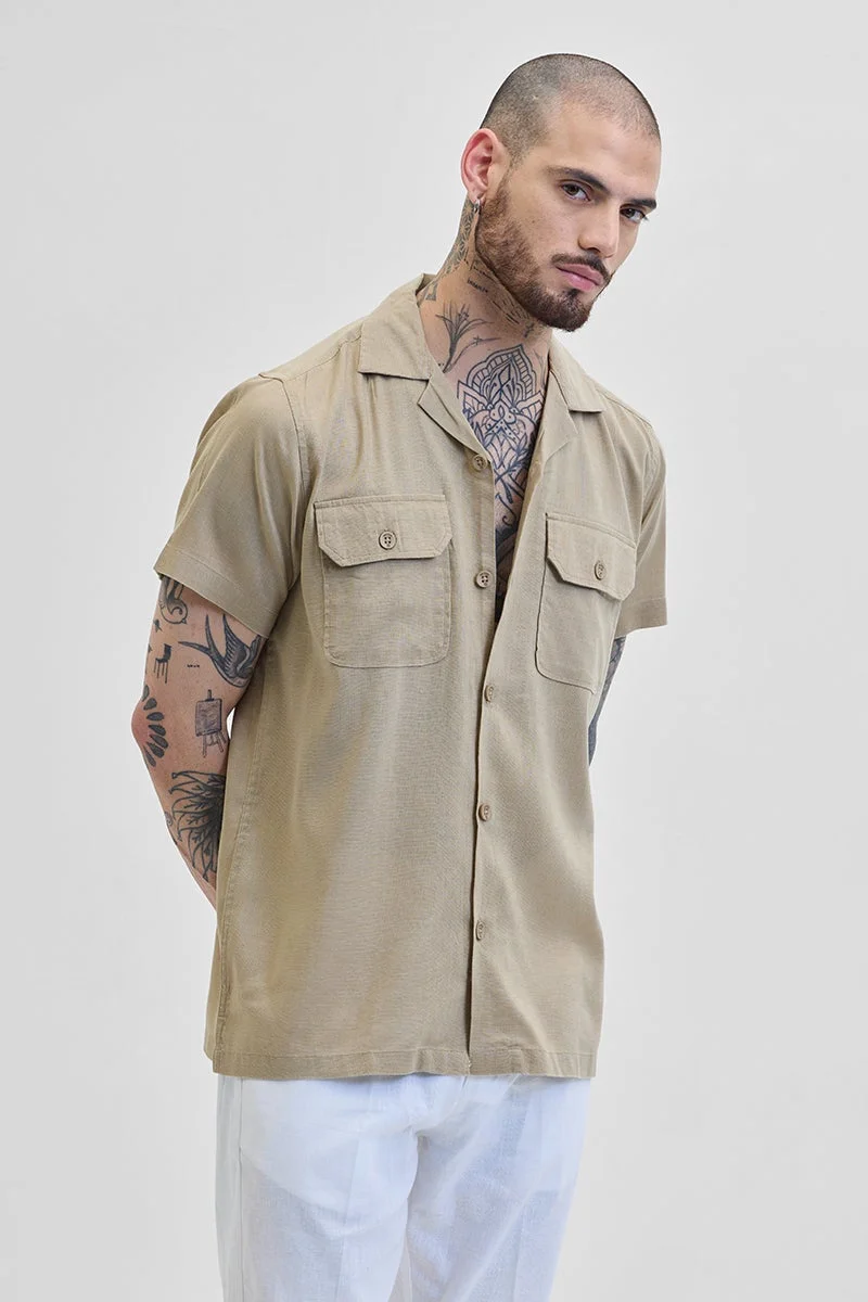 SNITCH Khaki Solid Half Sleeve Boxy Casual Shirt