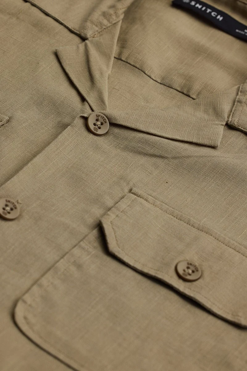 SNITCH Khaki Solid Half Sleeve Boxy Casual Shirt