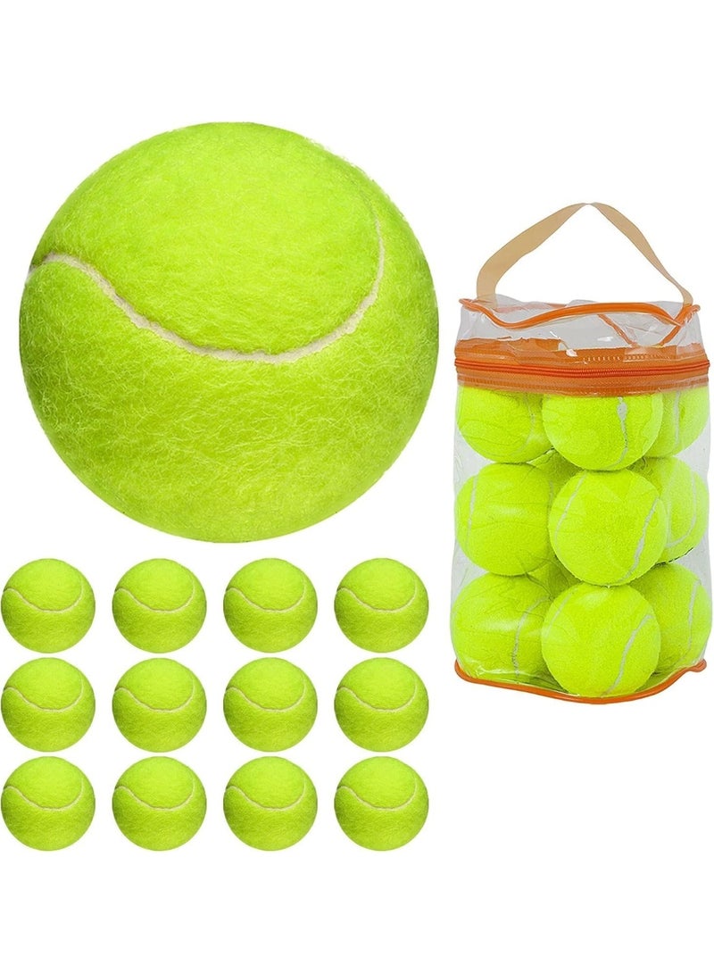 SUKILO 12 Pack Advanced Pressure Tennis Balls – High Bounce Durable Yellow Felt Tennis Balls for Practice, Training, Beginners & Dog Play with Reusable PVC Carry Bag