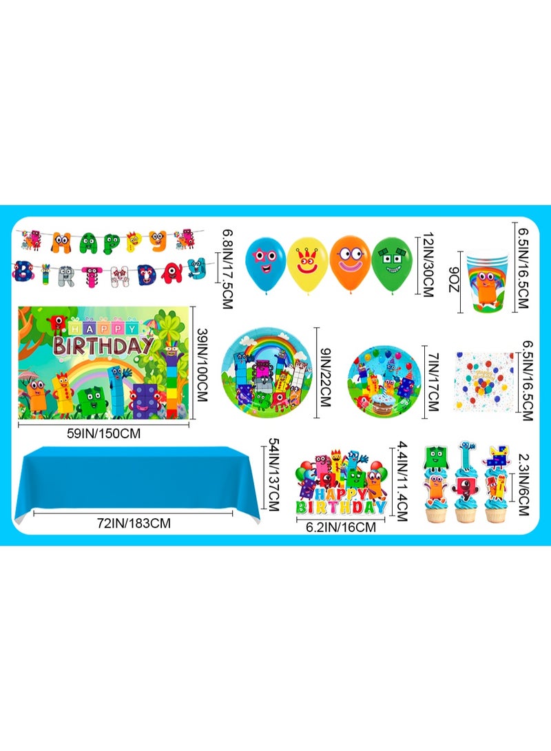 FRUITFUL PARTY Number Blocks Birthday Decorations for 10 Guests, 112pcs Number Blocks Disposable Party Tableware Set Number Blocks Theme Birthday Banner Balloon Plate Tablecloth etc Numberblocks Party Supplies - Image 3