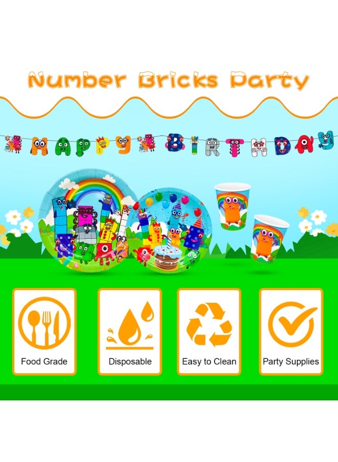 FRUITFUL PARTY Number Blocks Birthday Decorations for 10 Guests, 112pcs Number Blocks Disposable Party Tableware Set Number Blocks Theme Birthday Banner Balloon Plate Tablecloth etc Numberblocks Party Supplies - Image 4