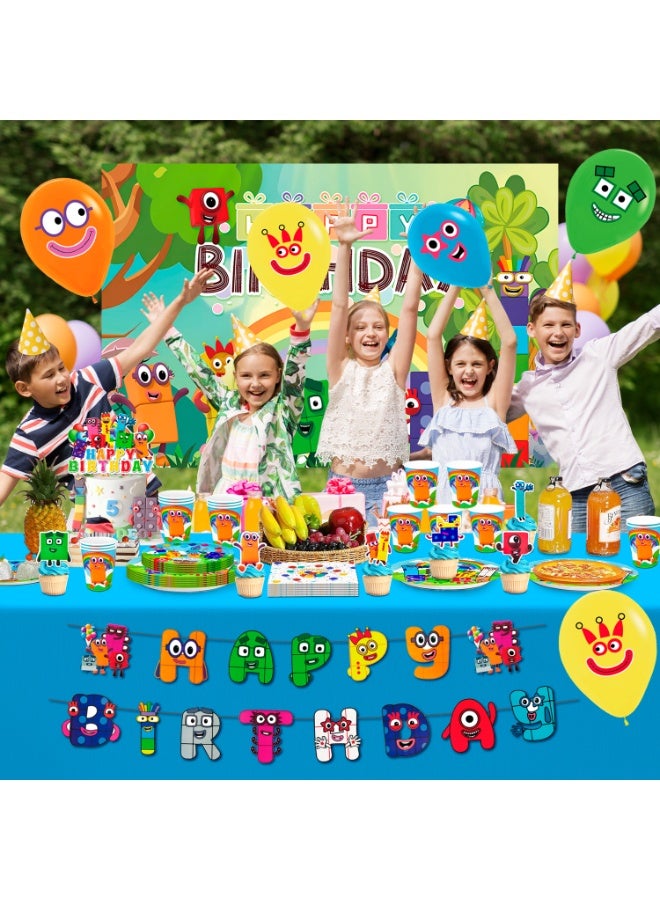 FRUITFUL PARTY Number Blocks Birthday Decorations for 10 Guests, 112pcs Number Blocks Disposable Party Tableware Set Number Blocks Theme Birthday Banner Balloon Plate Tablecloth etc Numberblocks Party Supplies - Image 5