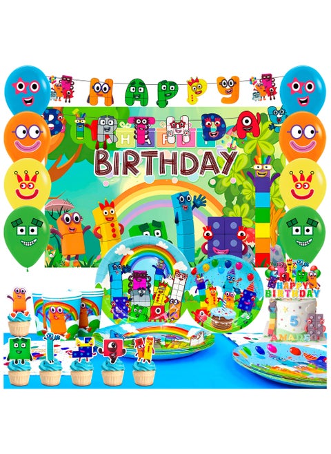 Number Blocks Birthday Decorations, Number Blocks Disposable Party Tableware Set Number Blocks Theme Birthday Banner Balloon Plate Tablecloth etc Numberblocks Party Supplies