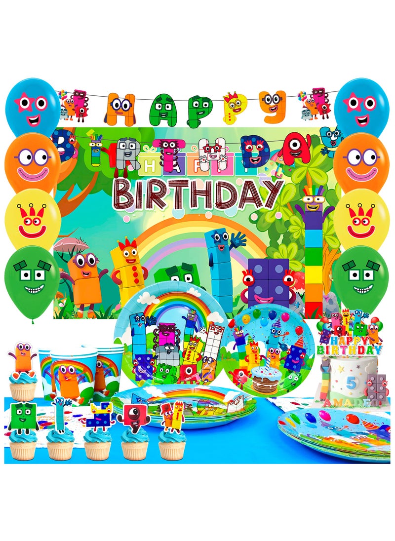FRUITFUL PARTY - Number Blocks Birthday Decorations, Number Blocks Disposable Party Tableware Set Number Blocks Theme Birthday Banner Balloon Plate Tablecloth etc Numberblocks Party Supplies - Image 1