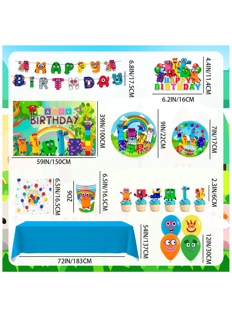 FRUITFUL PARTY - Number Blocks Birthday Decorations, Number Blocks Disposable Party Tableware Set Number Blocks Theme Birthday Banner Balloon Plate Tablecloth etc Numberblocks Party Supplies - Image 1