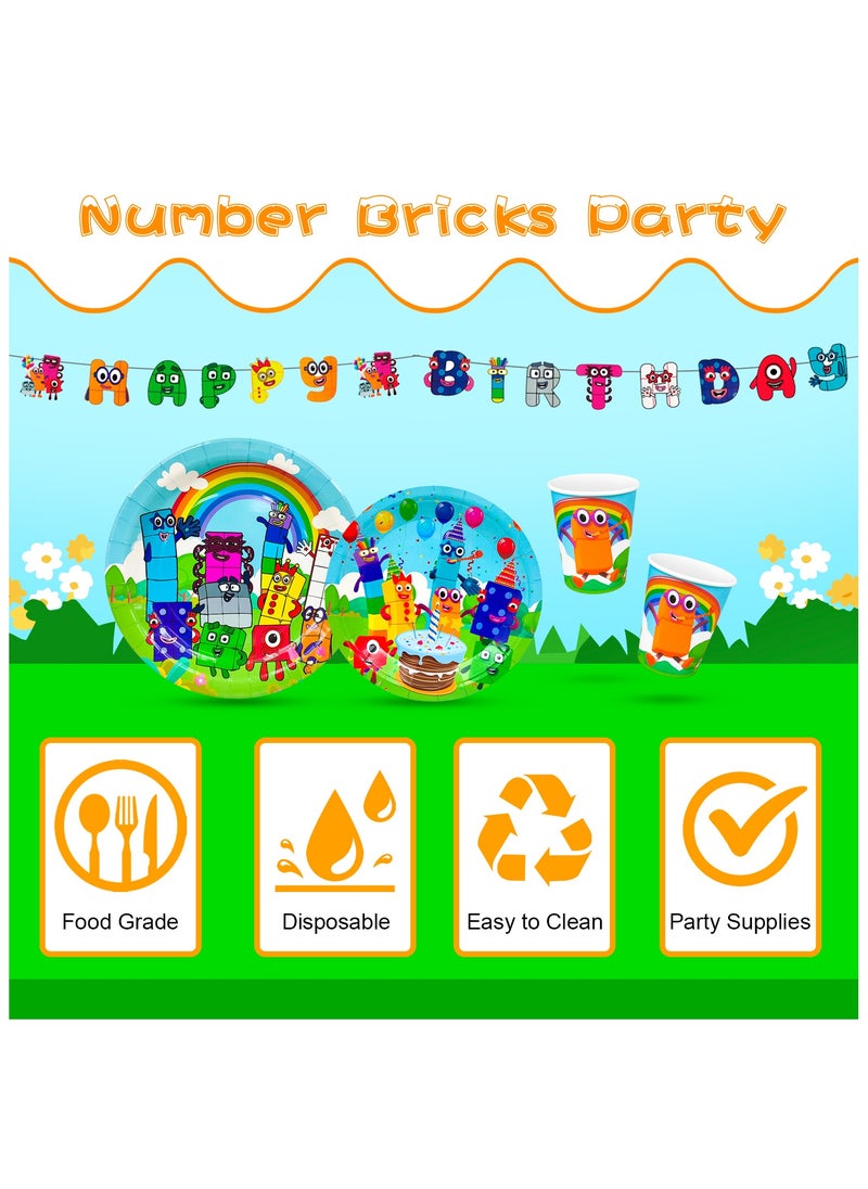 FRUITFUL PARTY - Number Blocks Birthday Decorations, Number Blocks Disposable Party Tableware Set Number Blocks Theme Birthday Banner Balloon Plate Tablecloth etc Numberblocks Party Supplies - Image 1