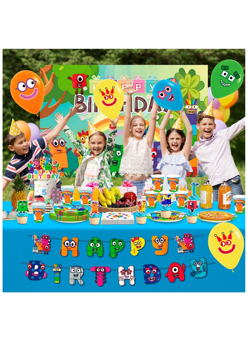 FRUITFUL PARTY - Number Blocks Birthday Decorations, Number Blocks Disposable Party Tableware Set Number Blocks Theme Birthday Banner Balloon Plate Tablecloth etc Numberblocks Party Supplies - Image 1