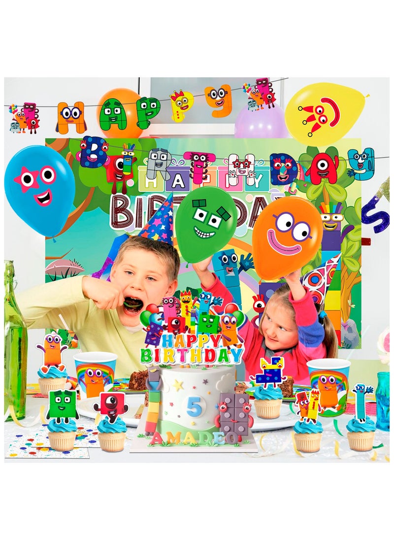 FRUITFUL PARTY - Number Blocks Birthday Decorations, Number Blocks Disposable Party Tableware Set Number Blocks Theme Birthday Banner Balloon Plate Tablecloth etc Numberblocks Party Supplies - Image 1