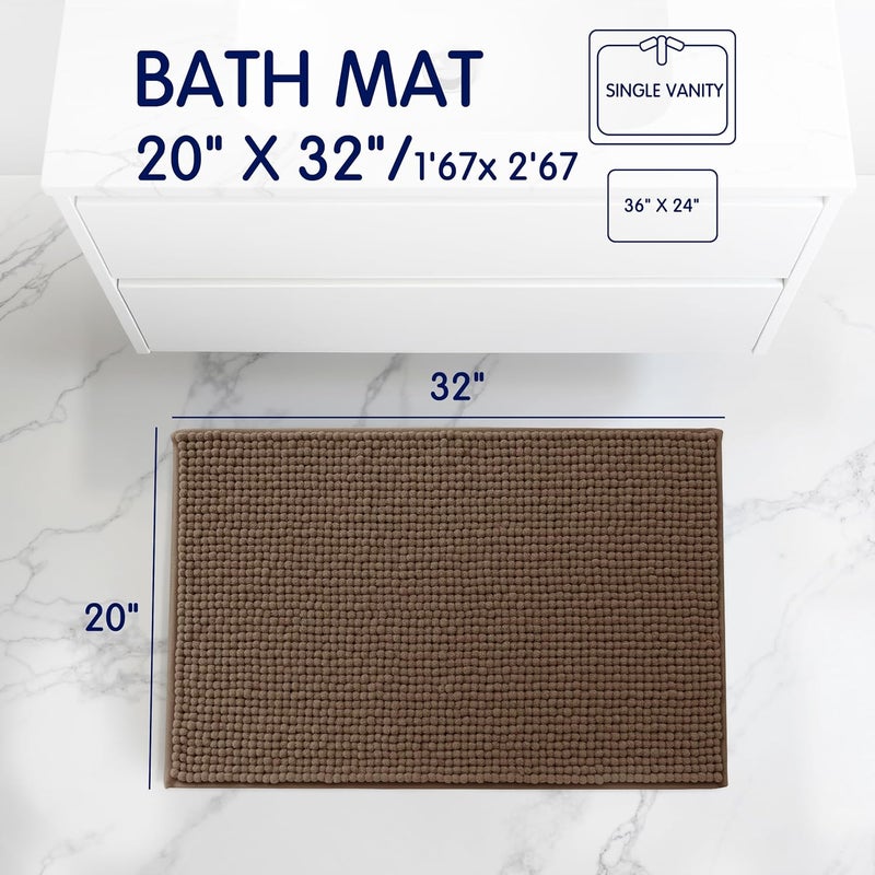 subrtex Bathroom Rugs, 20" x 32" Chenille Bath Rug Soft Short Plush Bath Mat Soft Shower Mat Water Absorbent Shower Mat Quick Dry Machine Washable, Brown - Image 3