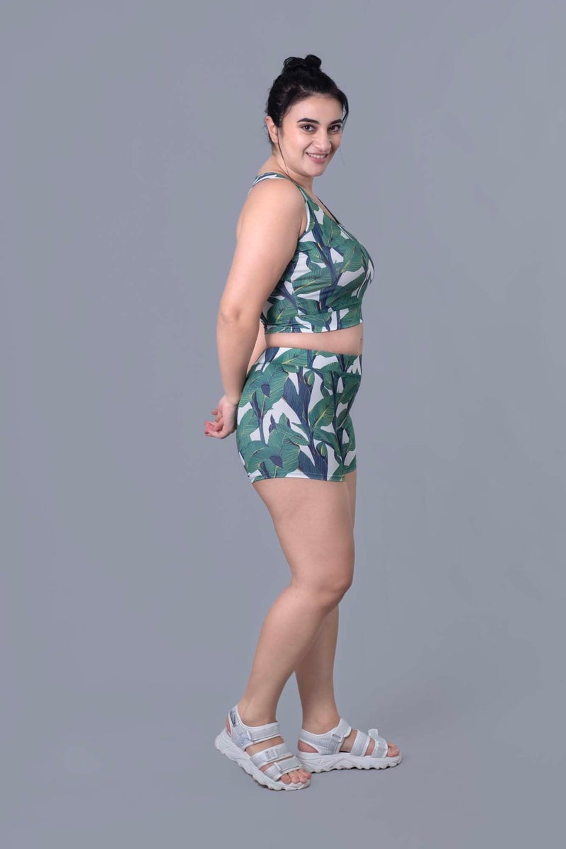Keepfit Green Round Neck Sleeveless`Tropical Printed Plus Size Swim Set for Women & Girls |Swimming Suit for Women - Image 5