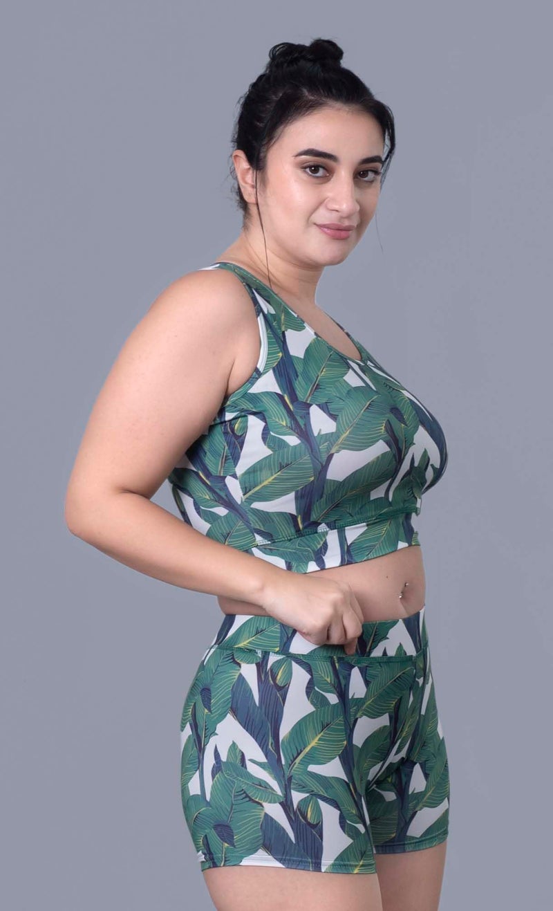 Keepfit Green Round Neck Sleeveless`Tropical Printed Plus Size Swim Set for Women & Girls |Swimming Suit for Women - Image 3