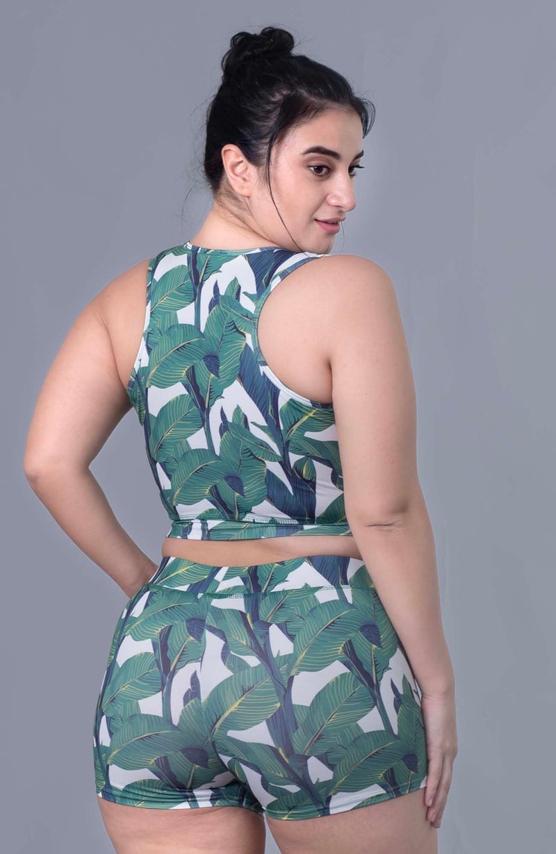 Keepfit Green Round Neck Sleeveless`Tropical Printed Plus Size Swim Set for Women & Girls |Swimming Suit for Women - Image 4